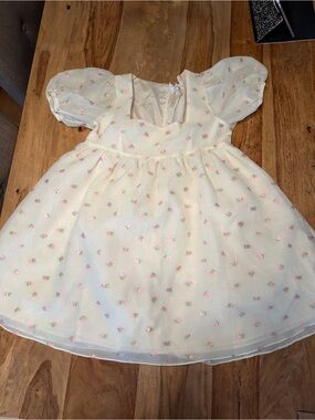 Glamorous Cream Mini Dress with Pink Floral Embroidery